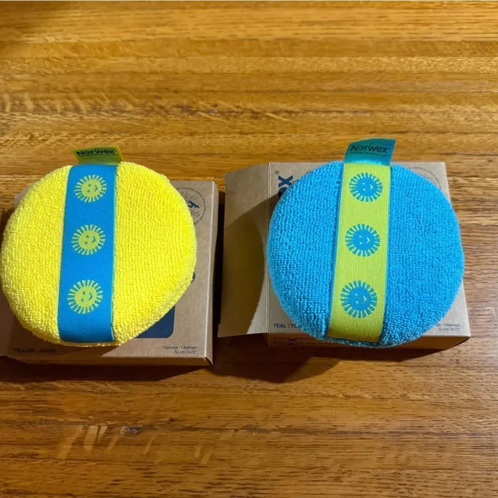 Norwex Kids Bath Sponges Set of 2 Teal and Yellow NWT